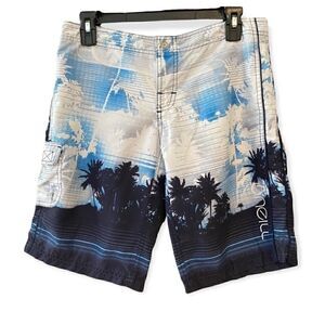 O’Neill Sz 5 Youth Blue Tropical Palm Trees Summer Surf Board Swim Short